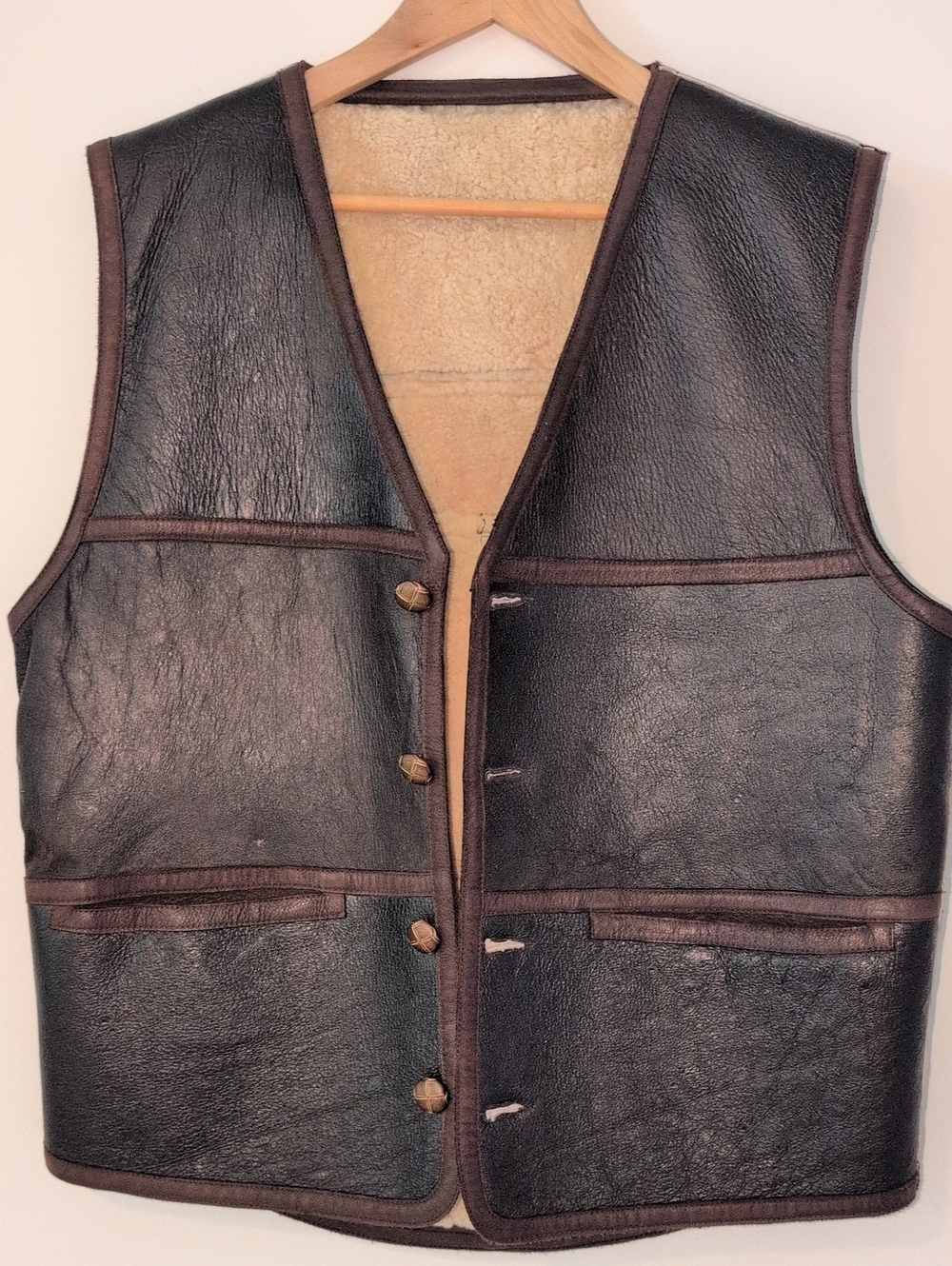 Men's BrownLeather Shearling Vest - Classic Winter Layer